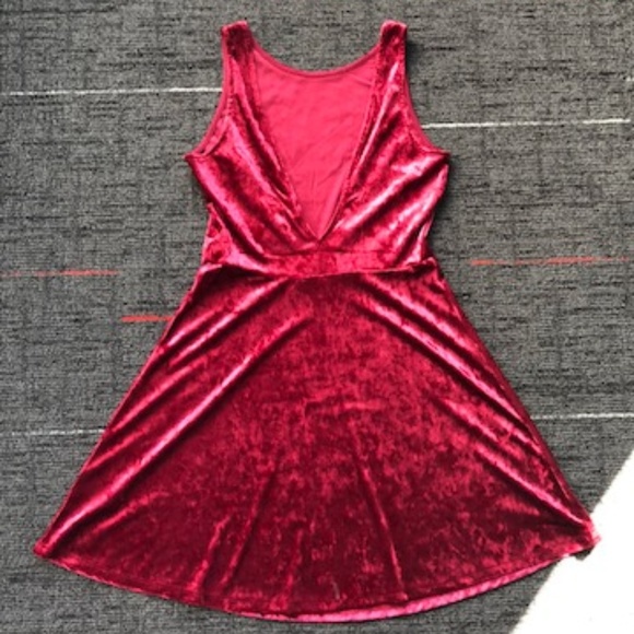 H&M Deep Red Velour Dress. Fits like a six - Picture 2 of 8